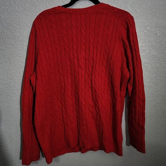 jcp Sweater Womens 3X Red Merino Wool Blend Cable Knit V Neck Pullover Plus - Picture 4 of 12